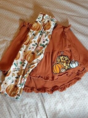 Rust Pumpkin Ruffle Tunic with Pumpkin Print Leggings